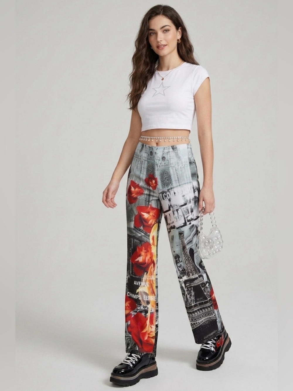 Vintage Y2K paris wide leg Eiffel Tower/ floral pants.